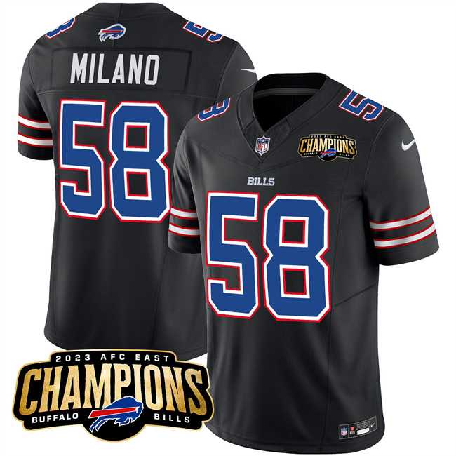 Men & Women & Youth Buffalo Bills #58 Matt Milano Black 2023 F.U.S.E. AFC East Champions With 4-star C Ptach Stitched Jersey->buffalo bills->NFL Jersey